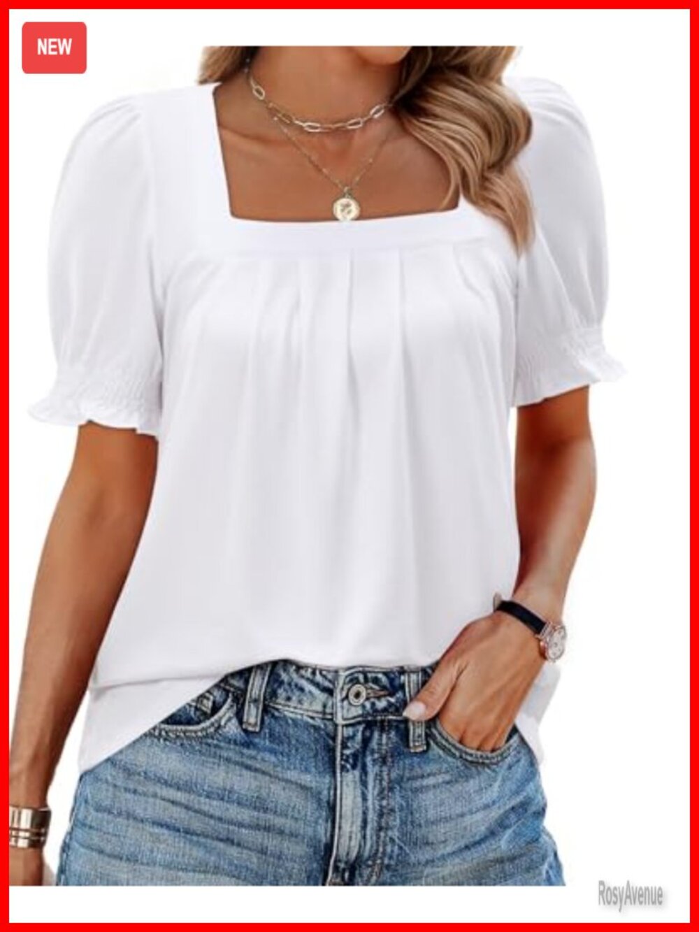 Women's Dressy Casual Square Neck Short Sleeve Blouse